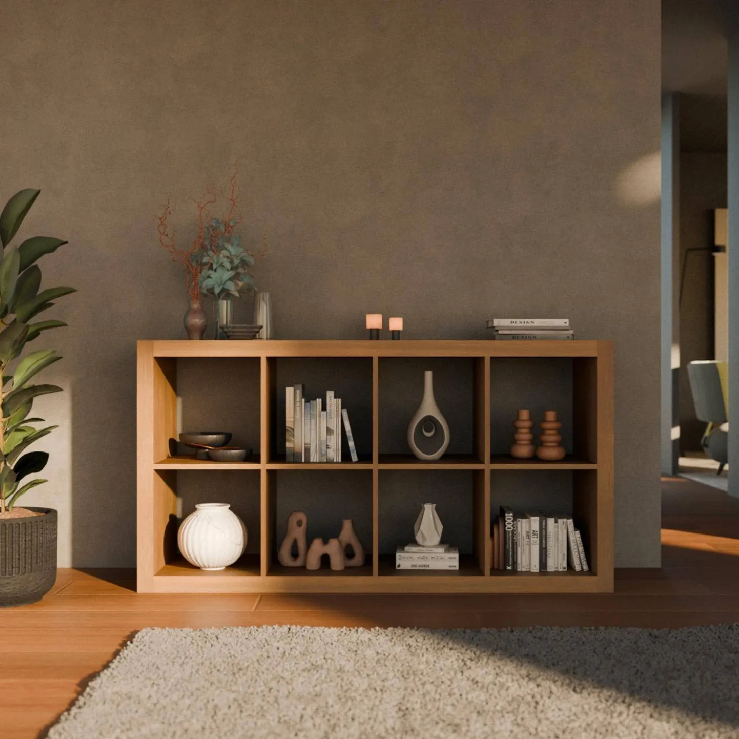 Bücherregal Holzoptik 4 Ebenen 8 Stauräume
