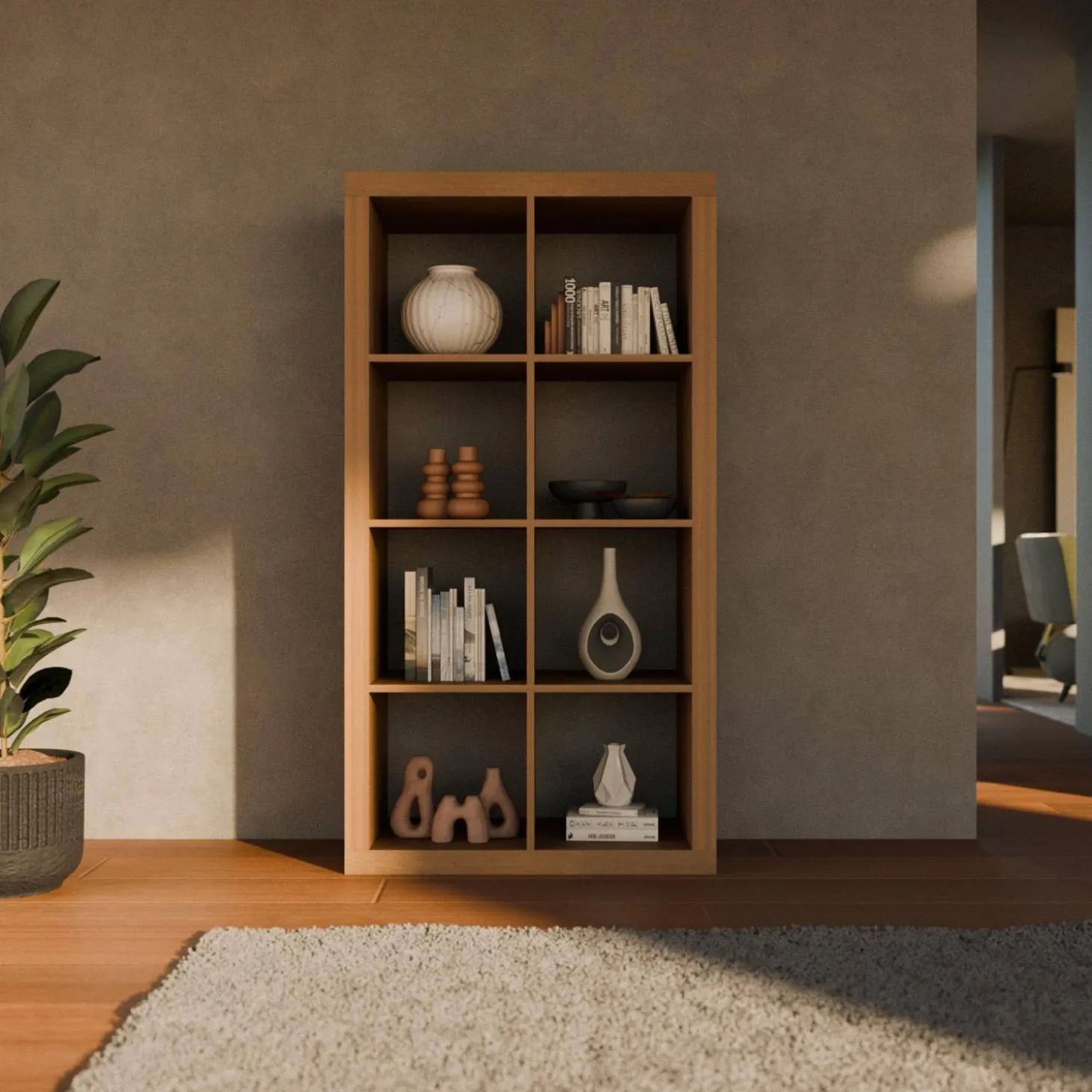 Bücherregal Holzoptik 4 Ebenen 8 Stauräume