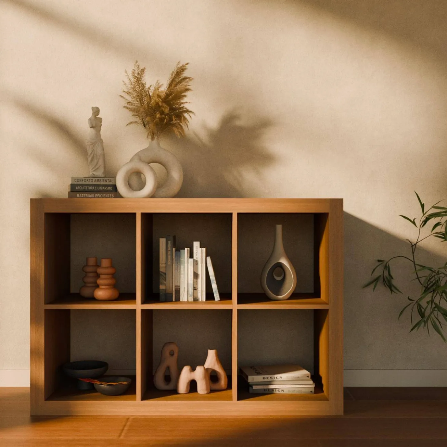 Bücherregal Holzoptik 2 Ebenen 6 Stauräume