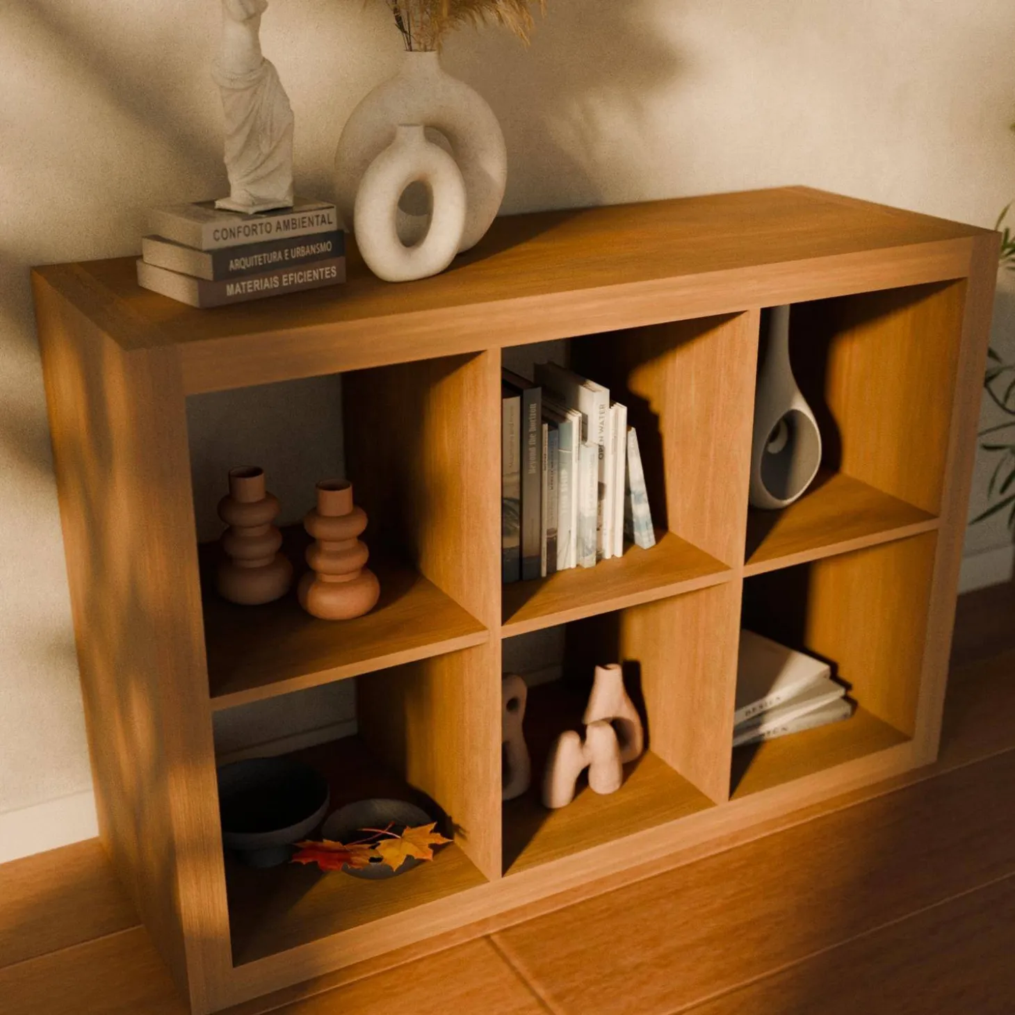 Bücherregal Holzoptik 2 Ebenen 6 Stauräume