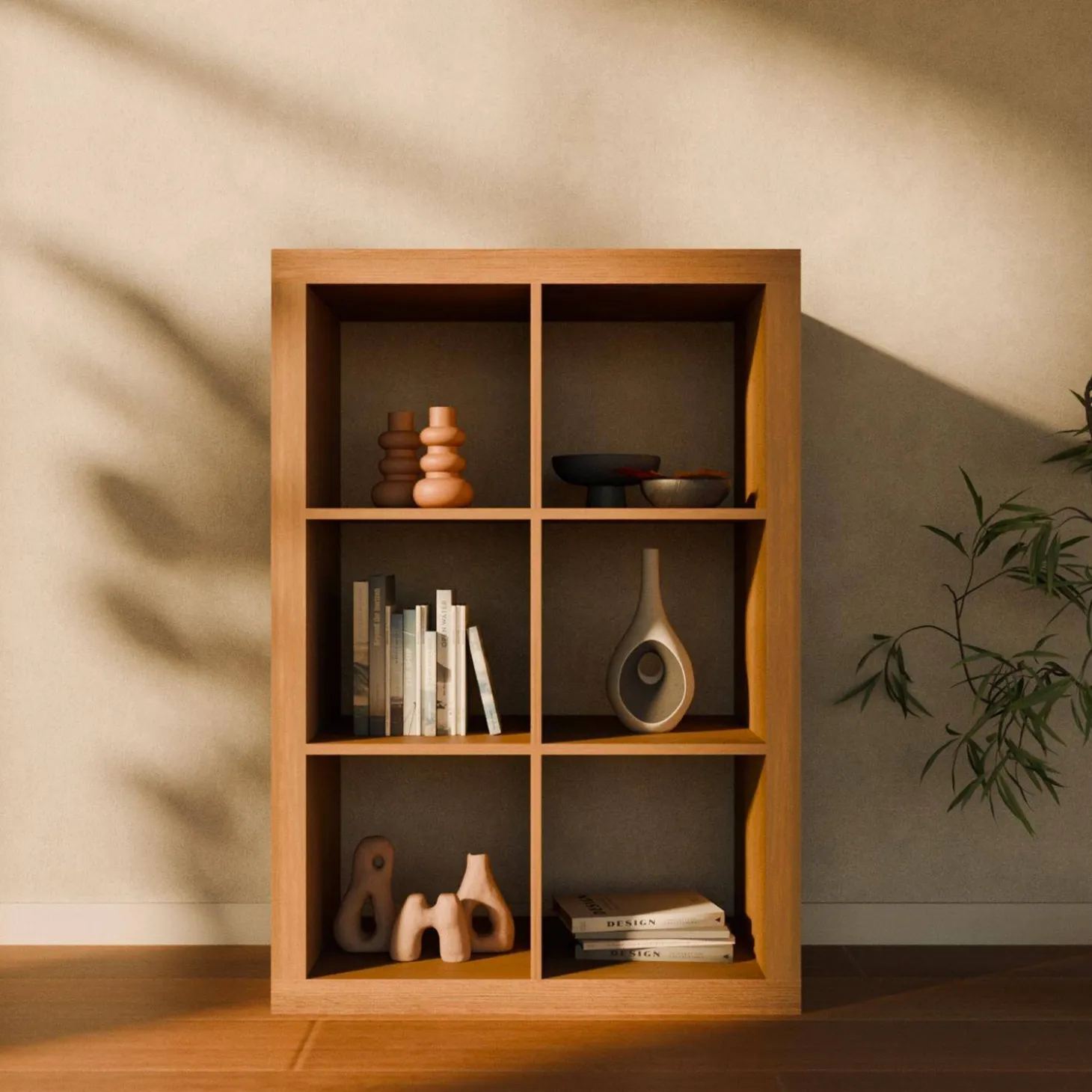 Bücherregal Holzoptik 2 Ebenen 6 Stauräume