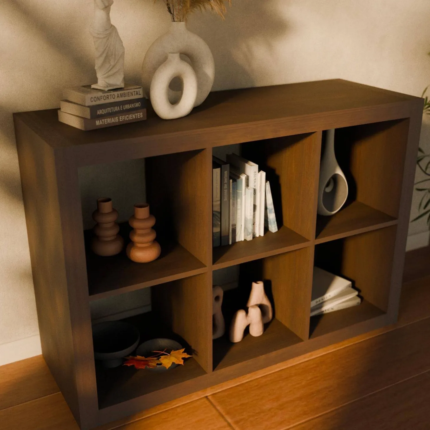 Bücherregal Holzoptik 2 Ebenen 6 Stauräume