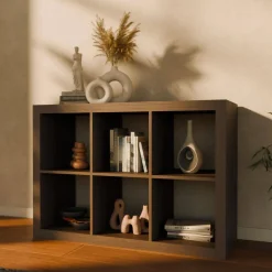 Bücherregal Holzoptik 2 Ebenen 6 Stauräume