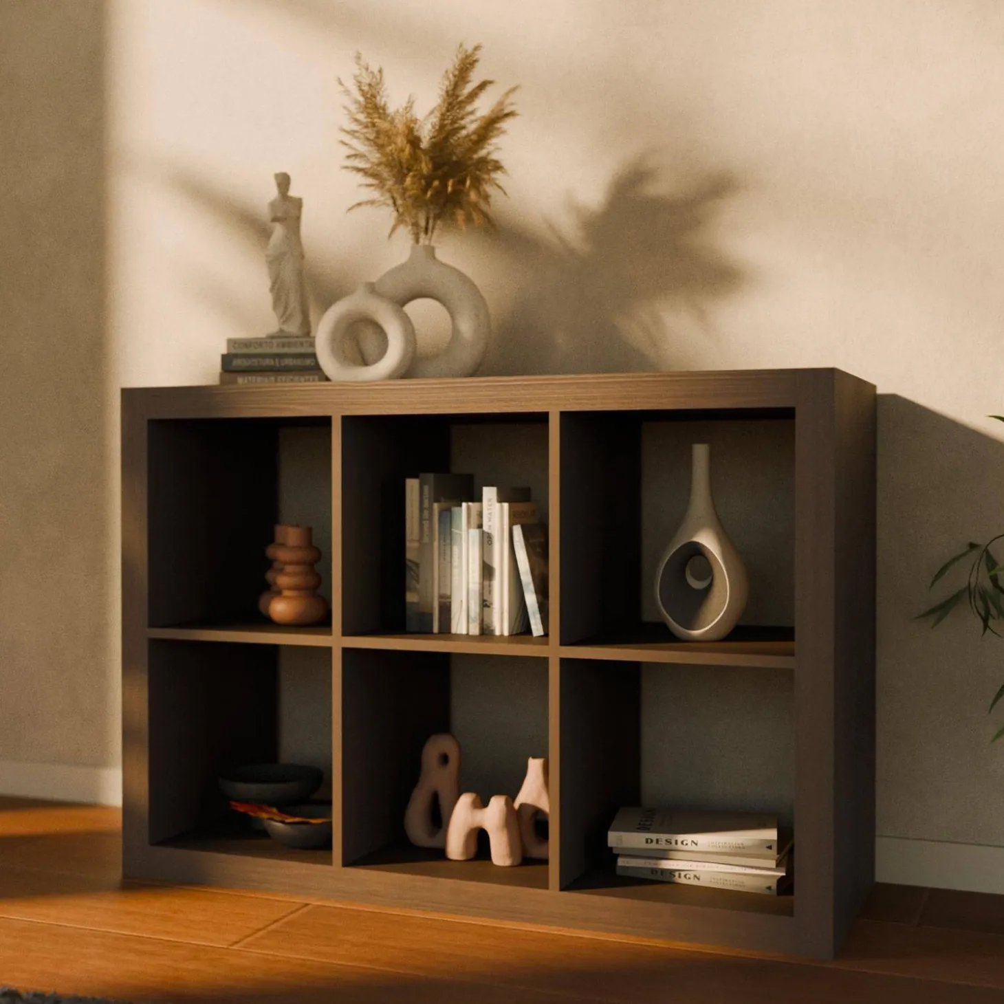 Bücherregal Holzoptik 2 Ebenen 6 Stauräume
