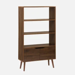 Bücherregal in nussbaumfarbener Holzoptik, 2 Türen 3 Ebenen