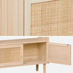 Bücherregal mit Holzdekor und Rattan-Geflecht