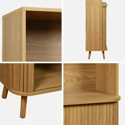 Bücherregal, 2 Schiebetüren, 4 Ebenen, gerillter Holzeffekt