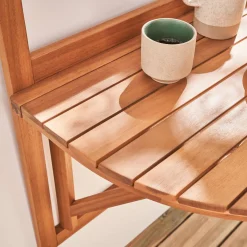 Beistelltisch aus Holz für den Balkon, halbrund, klappbar