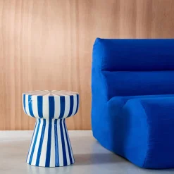 Beistelltisch, Nachttisch, emaillierter Stahl zweifarbige Streifen Ø 34 x H 41 cm