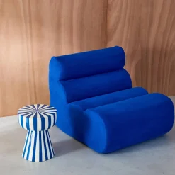 Beistelltisch, Nachttisch, emaillierter Stahl zweifarbige Streifen Ø 34 x H 41 cm