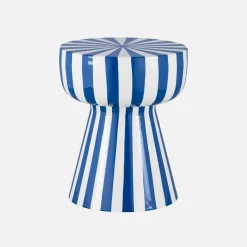 Beistelltisch, Nachttisch, emaillierter Stahl zweifarbige Streifen Ø 34 x H 41 cm