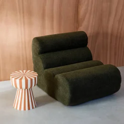 Beistelltisch, Nachttisch, emaillierter Stahl zweifarbige Streifen Ø 34 x H 41 cm