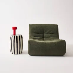 Beistelltisch, Sofaende, Nachttisch aus emailliertem Stahl, zweifarbige Streifen Ø 35 x H 46 cm