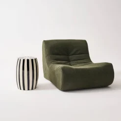 Beistelltisch, Sofaende, Nachttisch aus emailliertem Stahl, zweifarbige Streifen Ø 35 x H 46 cm