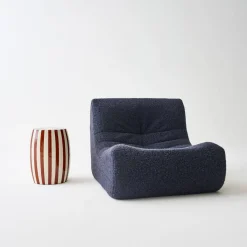 Beistelltisch, Sofaende, Nachttisch aus emailliertem Stahl, zweifarbige Streifen Ø 35 x H 46 cm