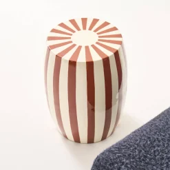 Beistelltisch, Sofaende, Nachttisch aus emailliertem Stahl, zweifarbige Streifen Ø 35 x H 46 cm