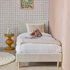 Bett mit Lattenrost und Kopfteil, 90x190cm breit gerippter Cord
