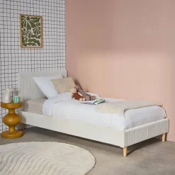 Bett mit Lattenrost und Kopfteil, 90x190cm breit gerippter Cord