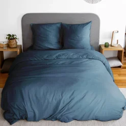 Bettwäche-Set nachtblau aus vorgewaschener Mikrofaser für ein Doppelbett