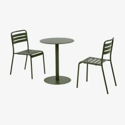 Bistro-Gartentisch rund aus Stahl + 2 Stühle