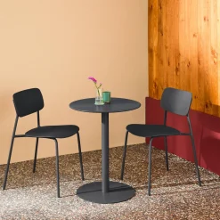 Bistro-Gartentisch rund aus Stahl + 2 Stühle