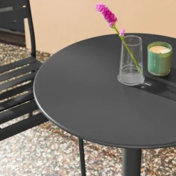 Bistro-Gartentisch rund aus Stahl + 2 Stühle