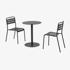 Bistro-Gartentisch rund aus Stahl + 2 Stühle