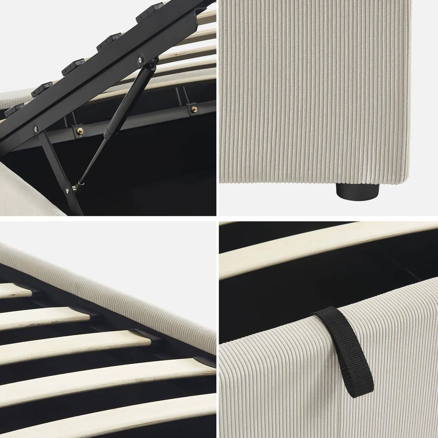 Boxbett mit Lattenrost und Kopfteil 90 x 190cm fein gerippter Cord