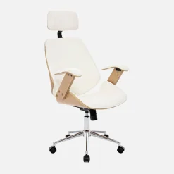 Bürostuhl mit Rollen gewölbtes Holzdekor und Kunstleder