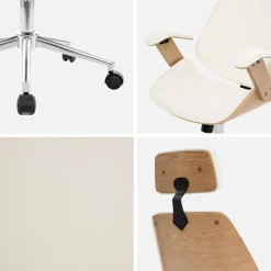 Bürostuhl mit Rollen gewölbtes Holzdekor und Kunstleder
