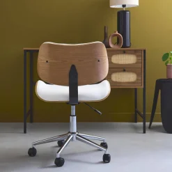Bürostuhl mit Rollen gewölbtes Holzdekor und Kunstleder