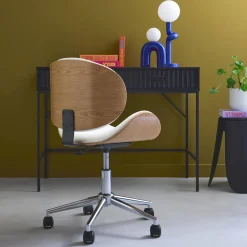 Bürostuhl mit Rollen gewölbtes Holzdekor und Kunstleder