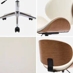 Bürostuhl mit Rollen gewölbtes Holzdekor und Kunstleder