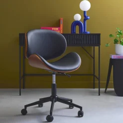 Bürostuhl mit Rollen gewölbtes Holzdekor und Kunstleder