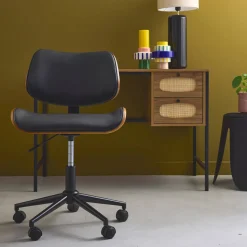 Bürostuhl mit Rollen gewölbtes Holzdekor und Kunstleder