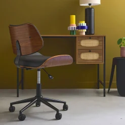 Bürostuhl mit Rollen gewölbtes Holzdekor und Kunstleder