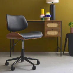 Bürostuhl mit Rollen gewölbtes Holzdekor und Kunstleder