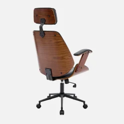 Bürostuhl mit Rollen gewölbtes Holzdekor und Kunstleder