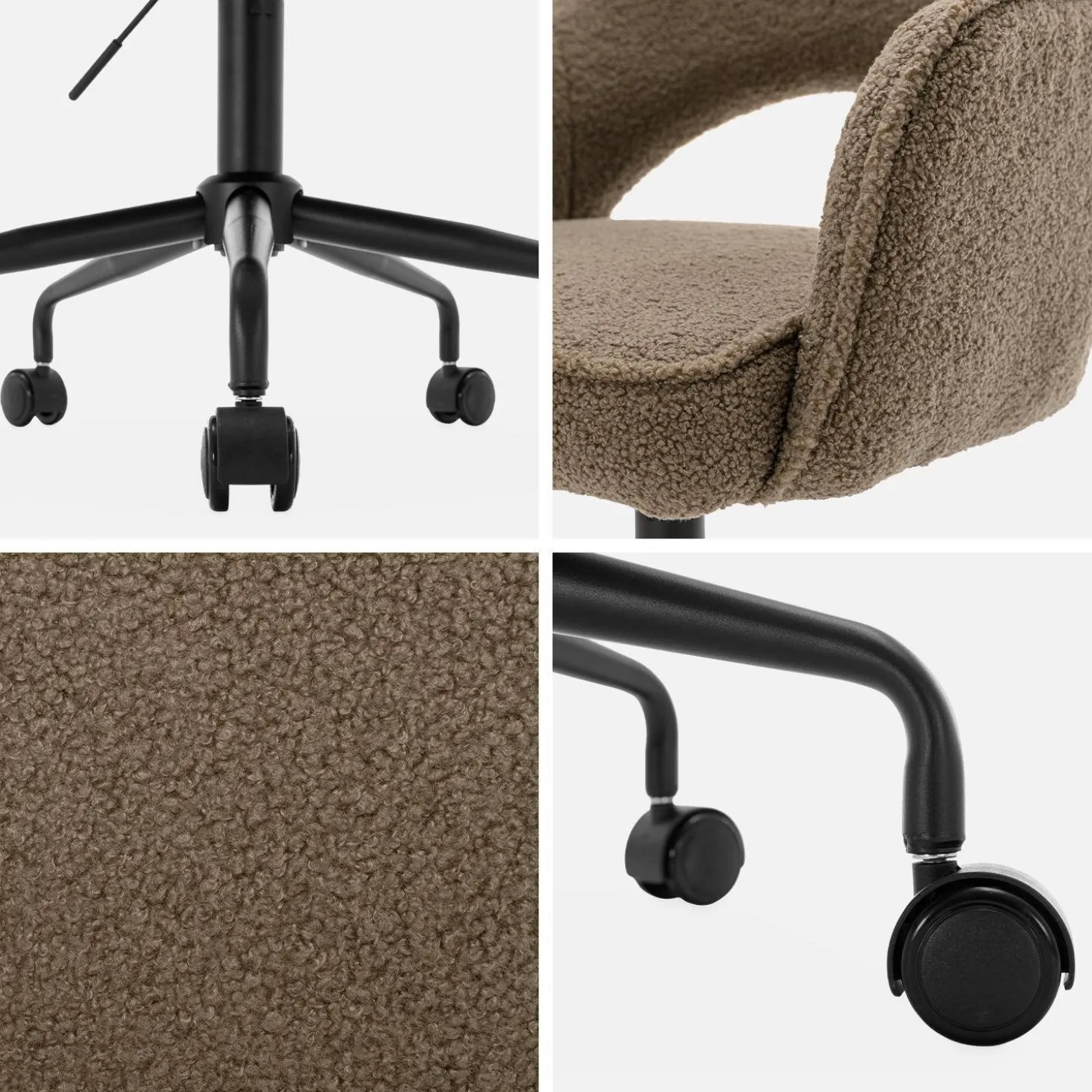 Bürostuhl mit Rollen und Bouclé-Bezug