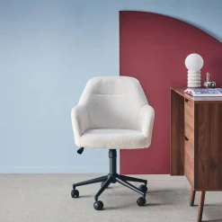 Bürostuhl mit Rollen und Bouclé-Bezug, höhenverstellbar