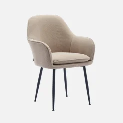 Cord-Sessel mit mattschwarzen Metallfüßen