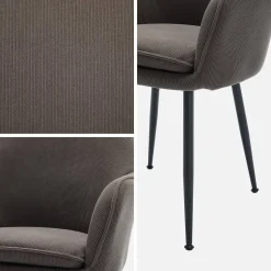 Cord-Sessel mit mattschwarzen Metallfüßen