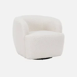 Drehsessel aus Holz und Metall mit Bouclé-Bezug