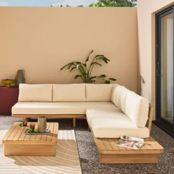Eck-Gartenmöbelset aus Akazienholz für 5 Personen