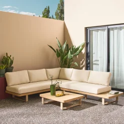 Eck-Gartenmöbelset aus Akazienholz und Aluminium für 5 Personen