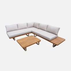 Eck-Gartenmöbelset aus Akazienholz und Aluminium für 5 Personen