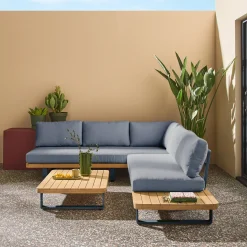 Eck-Gartenmöbelset aus Akazienholz und Aluminium für 5 Personen