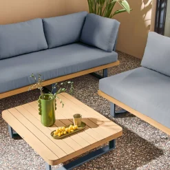 Eck-Gartenmöbelset aus Akazienholz und Aluminium für 5 Personen
