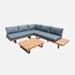 Eck-Gartenmöbelset aus Akazienholz und Aluminium für 5 Personen