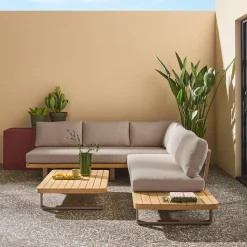 Eck-Gartenmöbelset aus Akazienholz und Aluminium für 5 Personen